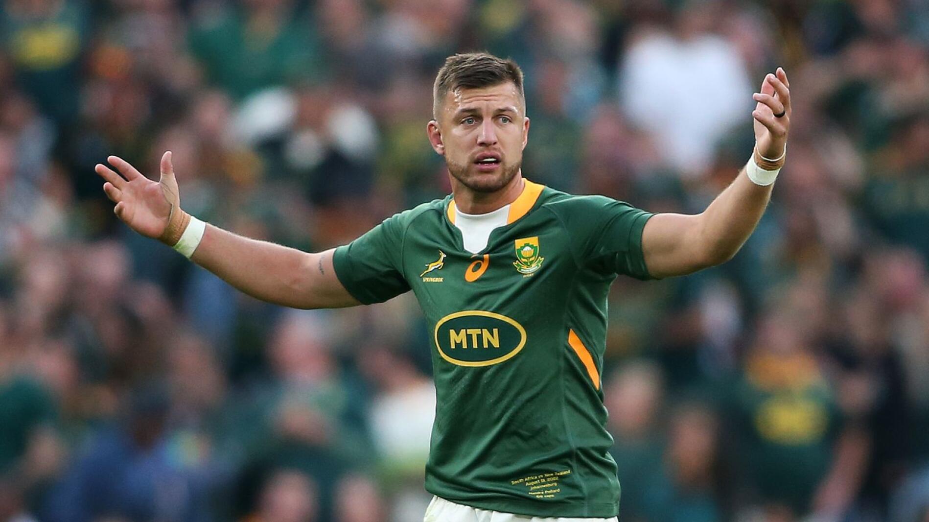 Handre Pollard of South Africa during the 2022 Rugby Championship match against New Zealand at Ellis Park in Johannesburg 