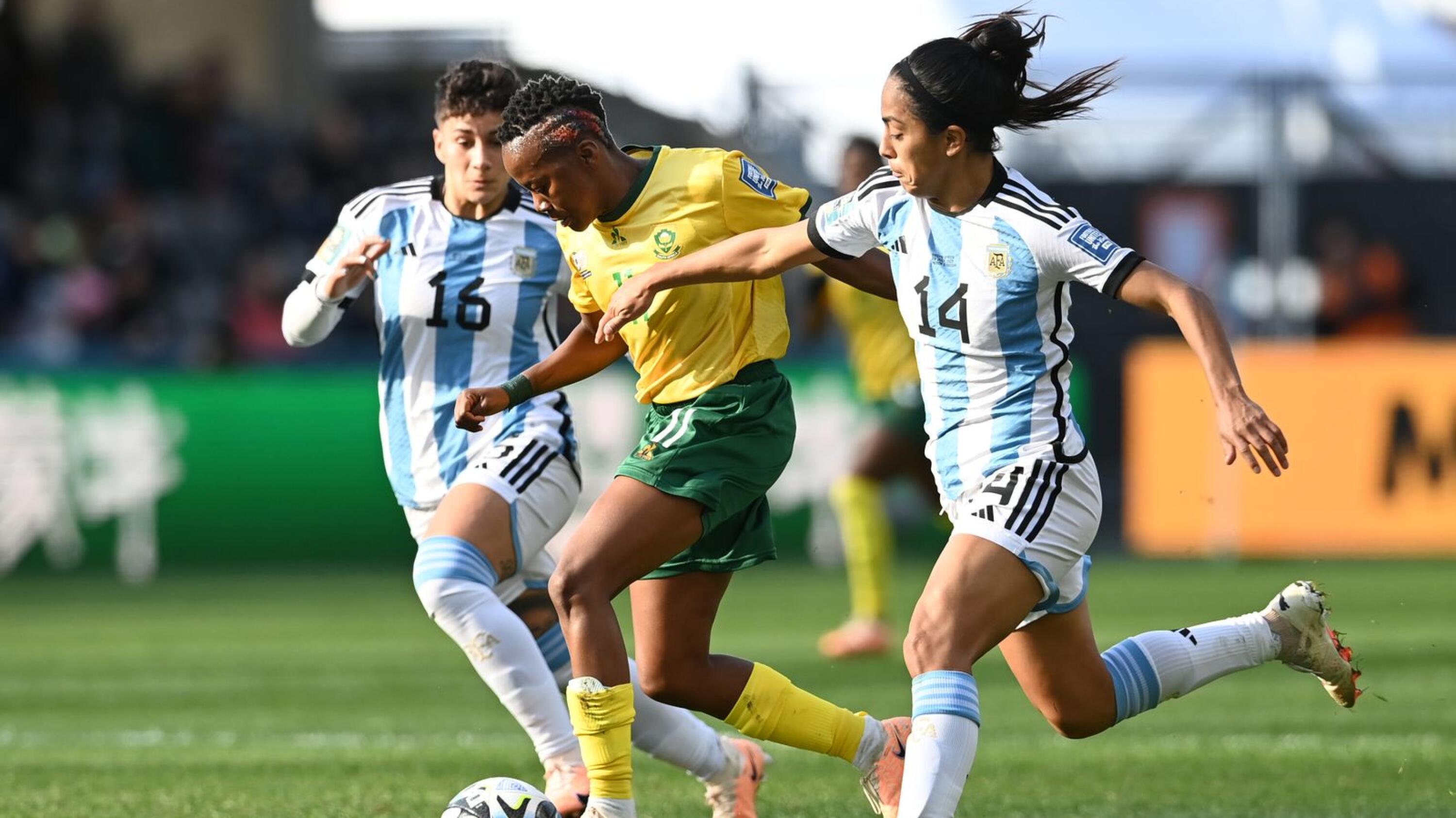 Banyana Banyana forward Thembi Kgatlana dribbles with the ball against Argentina at the Fifa Women’s World Cup.