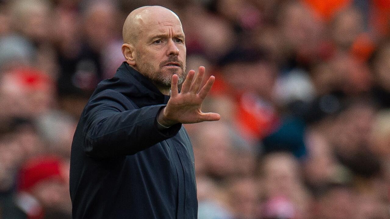 Manchester United manager Erik ten Hag during the English Premier League match against Liverpool FC