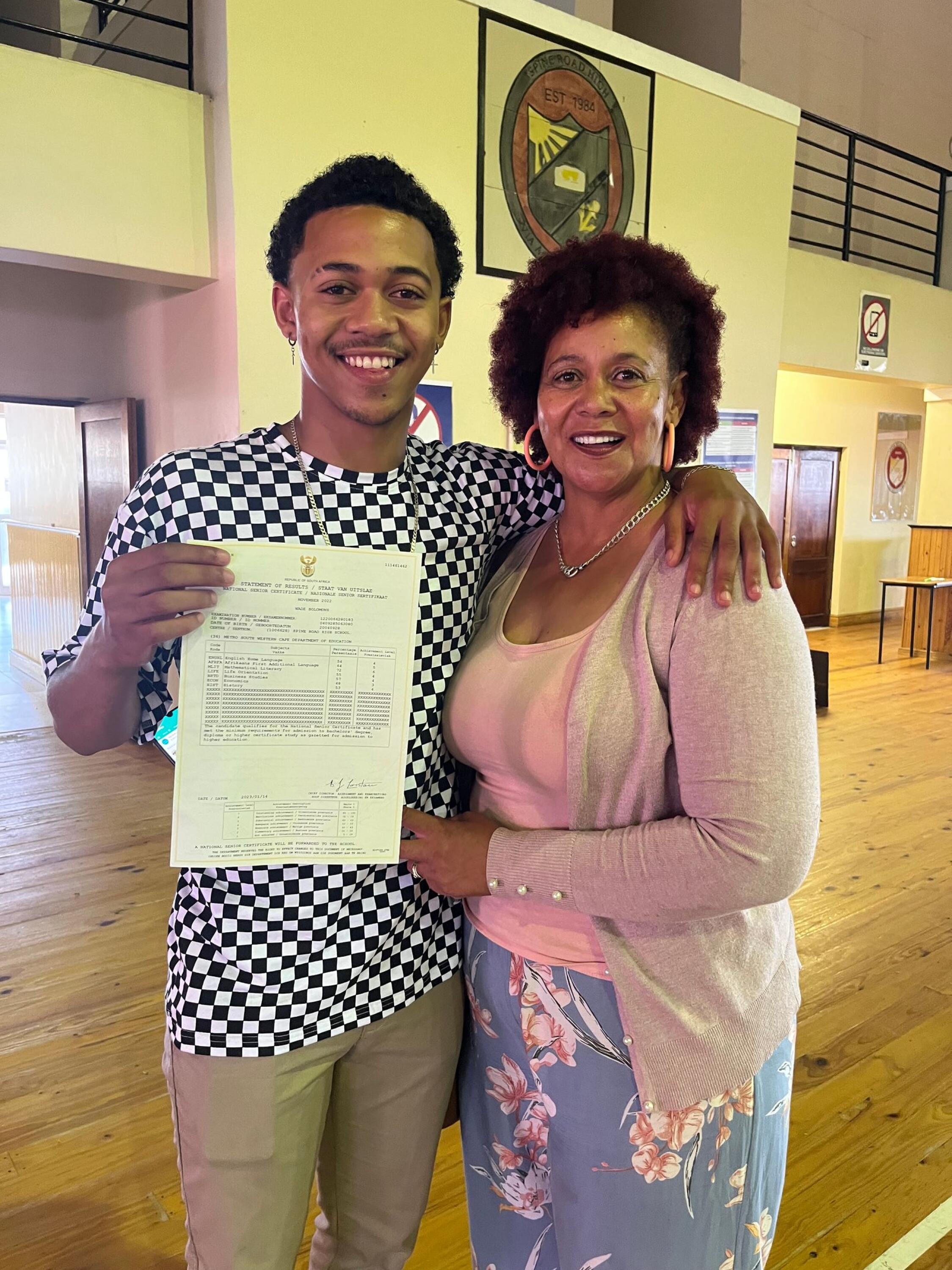 Spine Road High School matriculant Wade Solomon and his mom Wendy, from Montrose Park. 