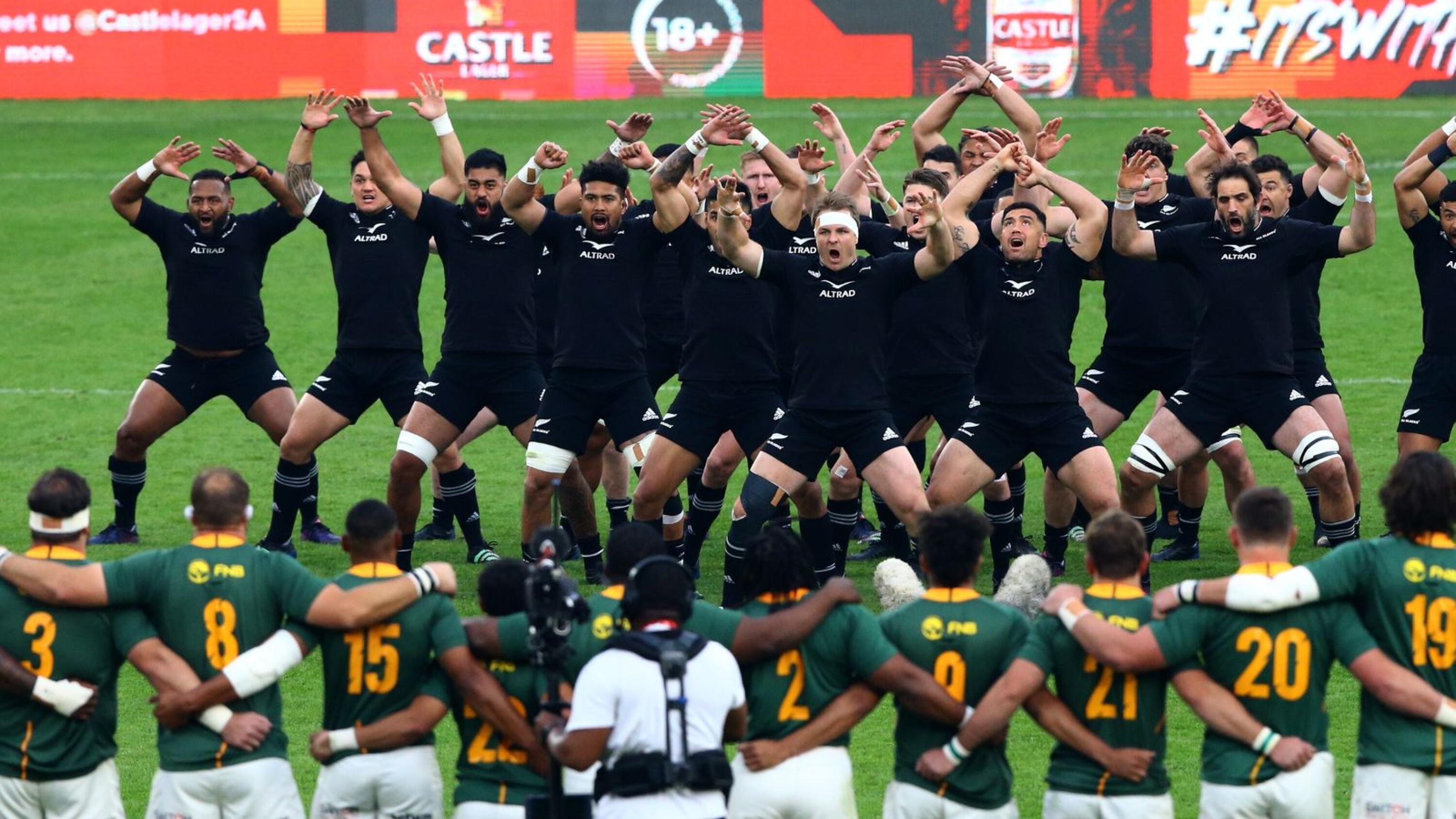The Springboks face up th the New Zealand haka ahead of last year’s Rugby Championship Test at Ellis Park