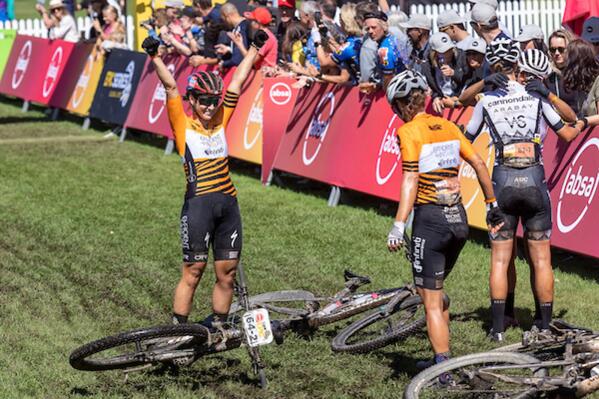 Kim le Court and Vera Looser during stage 7 of the 2023 Absa Cape Epic Mountain Bike stage race from Lourensford Wine Estate in Somerset West to Val de Vie, Paarl