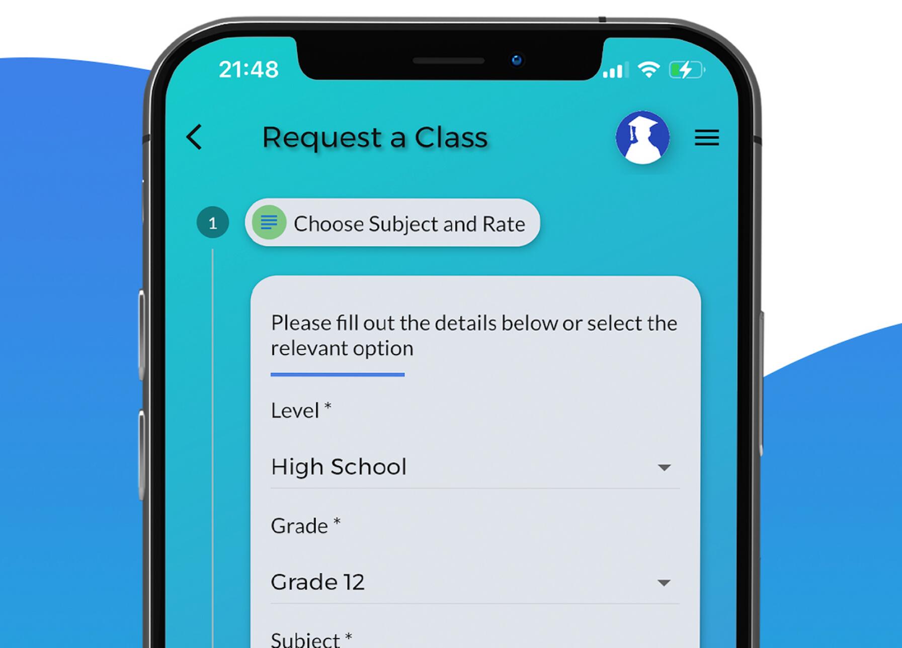 A screenshot of the mobile tutor app.