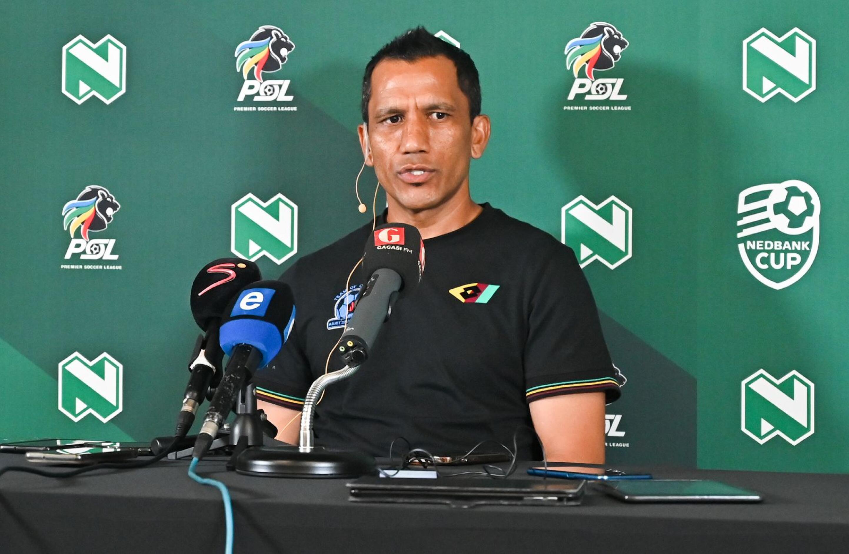 Maritzburg United head coach Fadlu Davids speaks to the media during a press conference in Umhlanga on Tuesday
