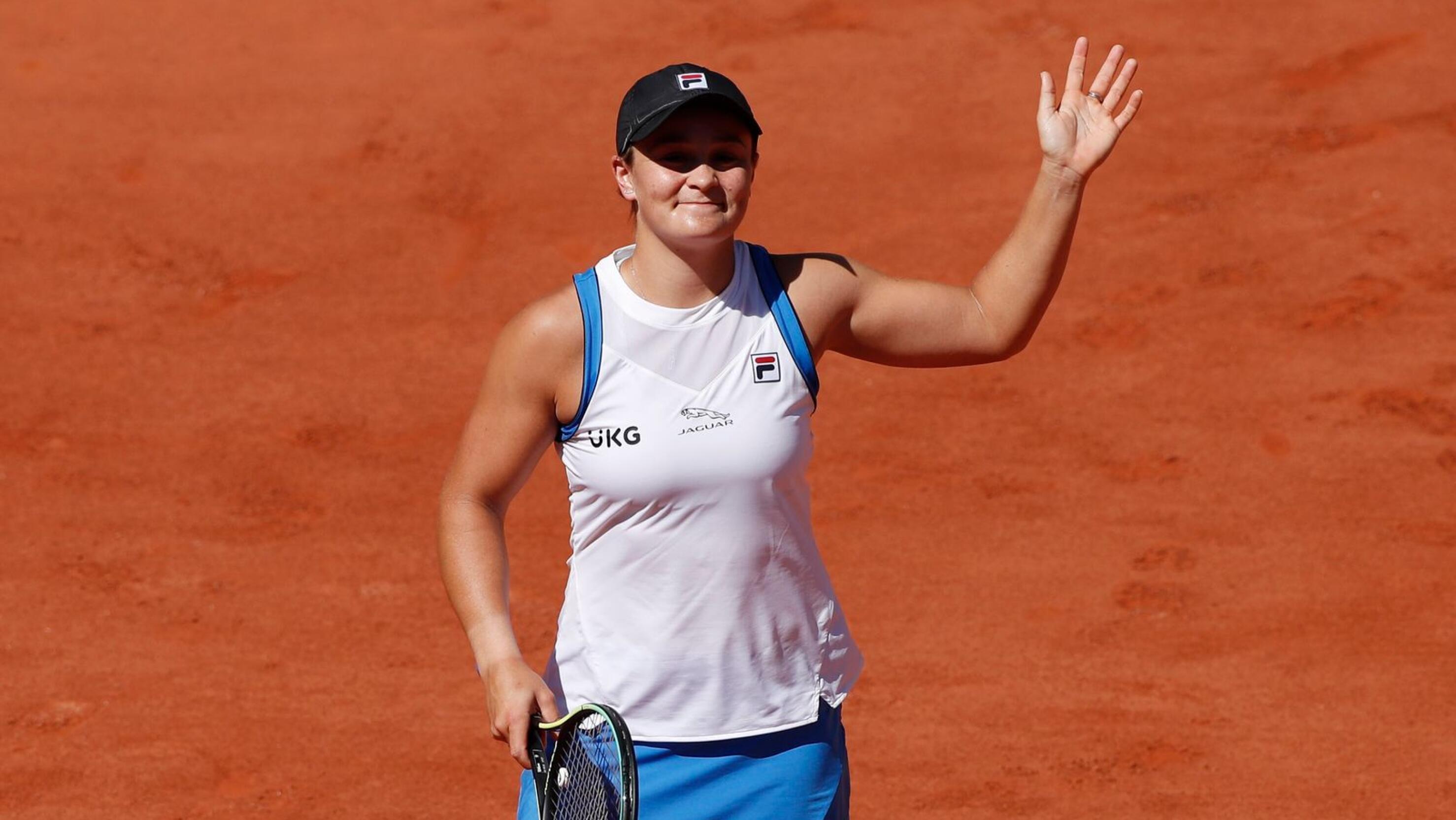 Australia's Ashleigh Barty celebrates after winning her French Open first round match against Bernarda Pera of the U.S. 