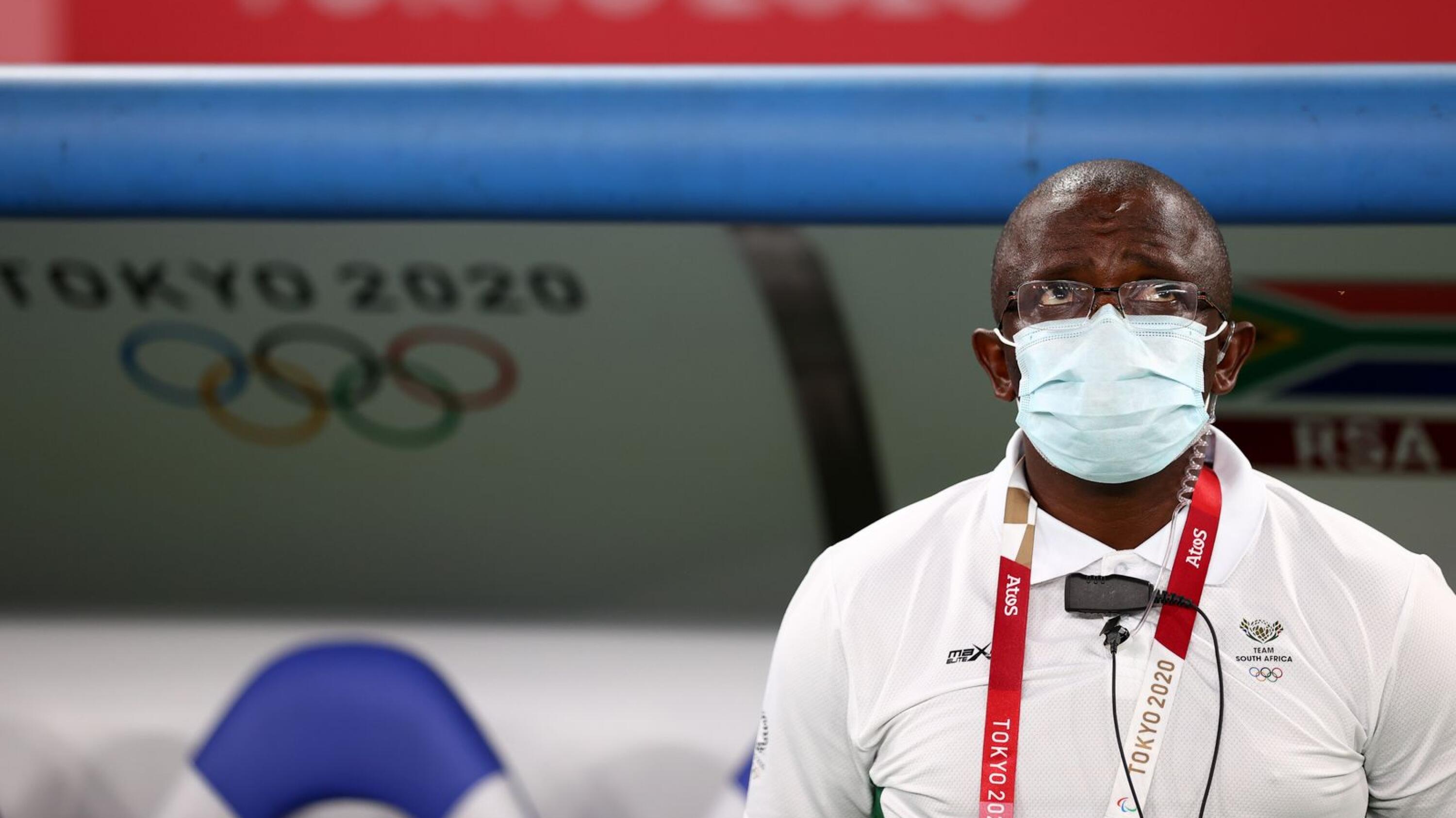South Africa coach David Notoane before their Olympic match against Japan