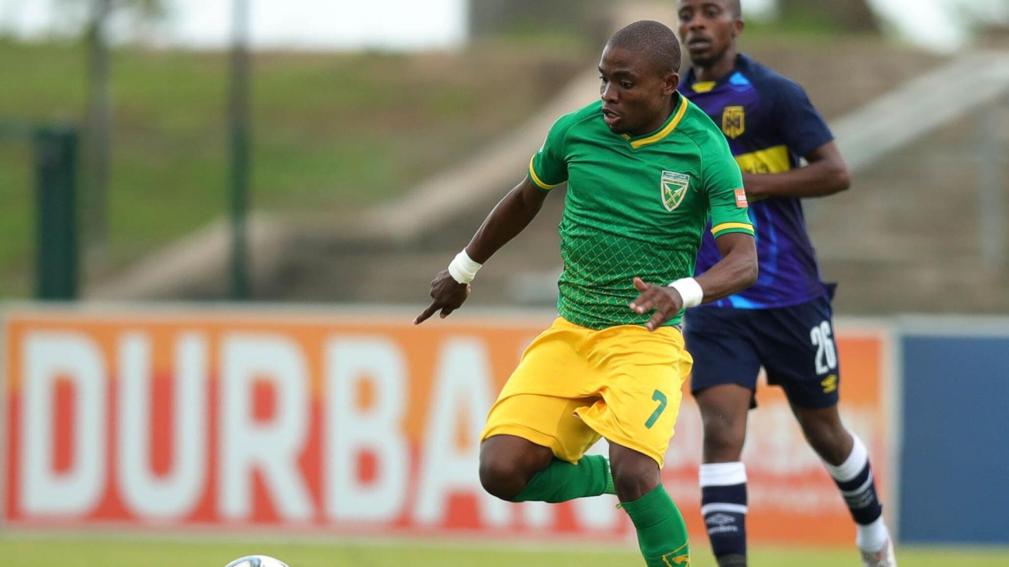 Golden Arrows player Lindokuhle Mtshali with the ball