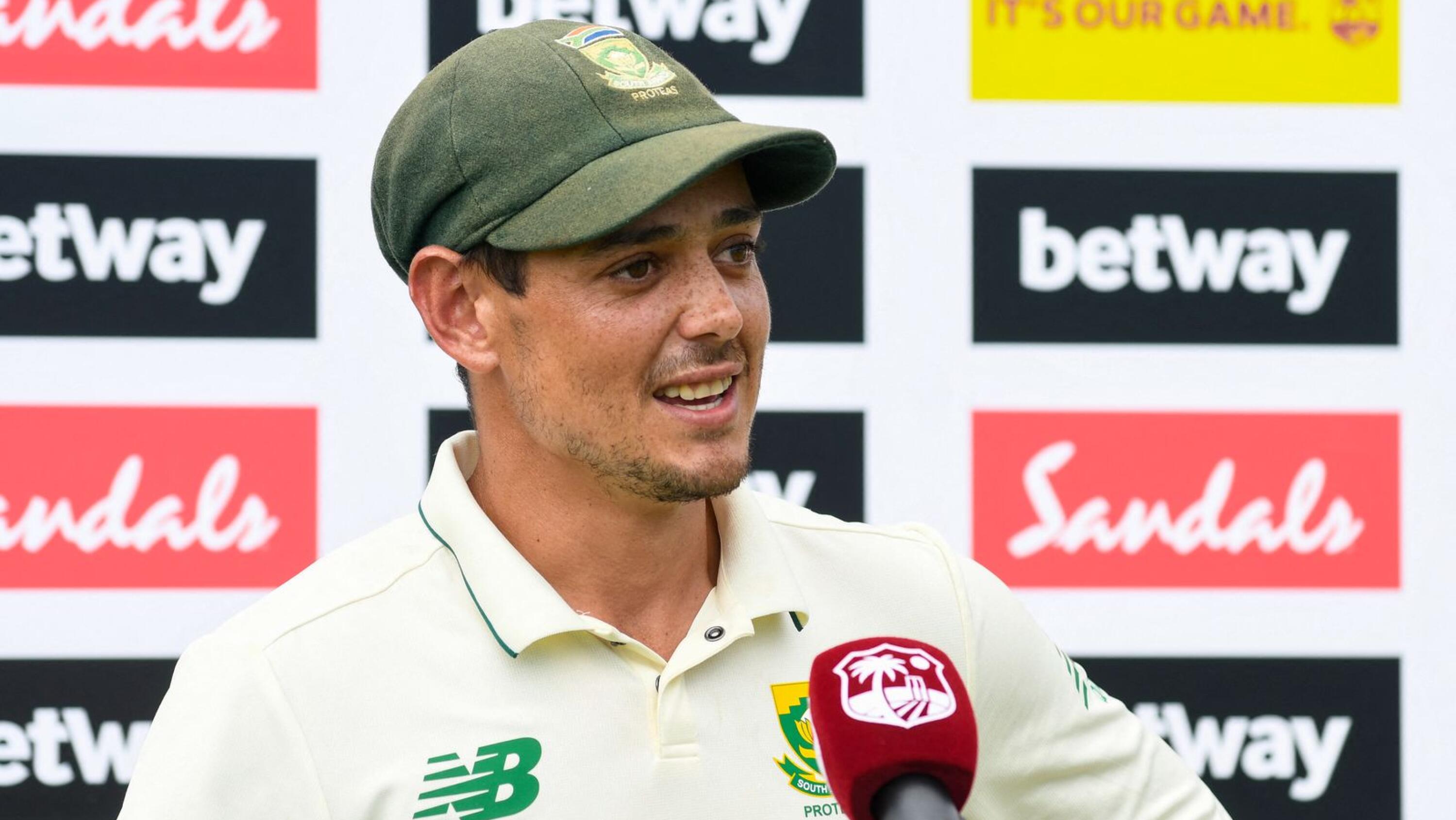 Proteas’ wicketkeeper Quinton de Kock speaks to a reporter after being named man of the series at the end of day four of the second Test against the West Indies at Darren Sammy Cricket Ground on Monday