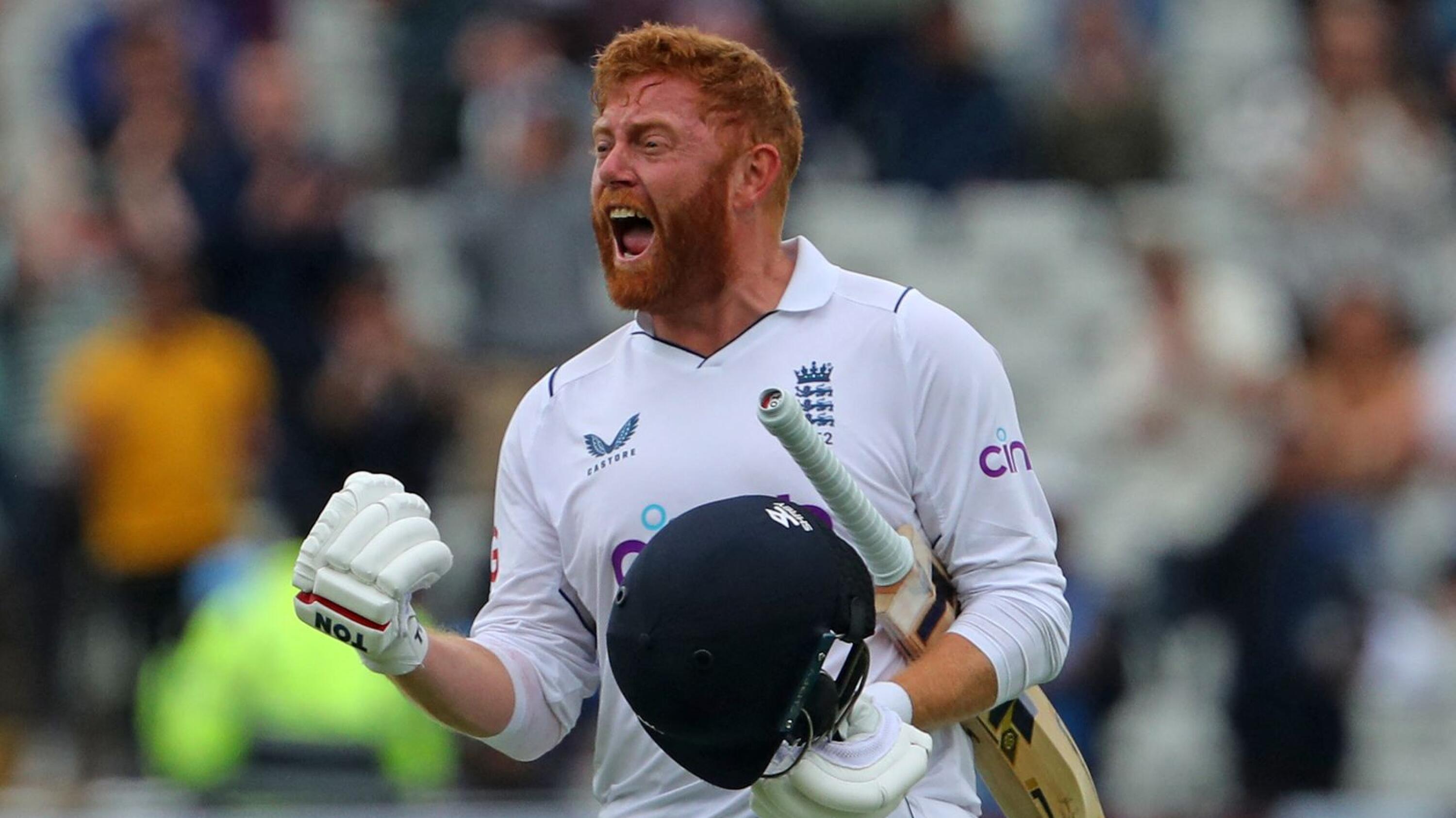 England's Jonny Bairstow celebrates on Day 5 of the fifth cricket Test match against India at Edgbaston, Birmingham in central England on Tuesday