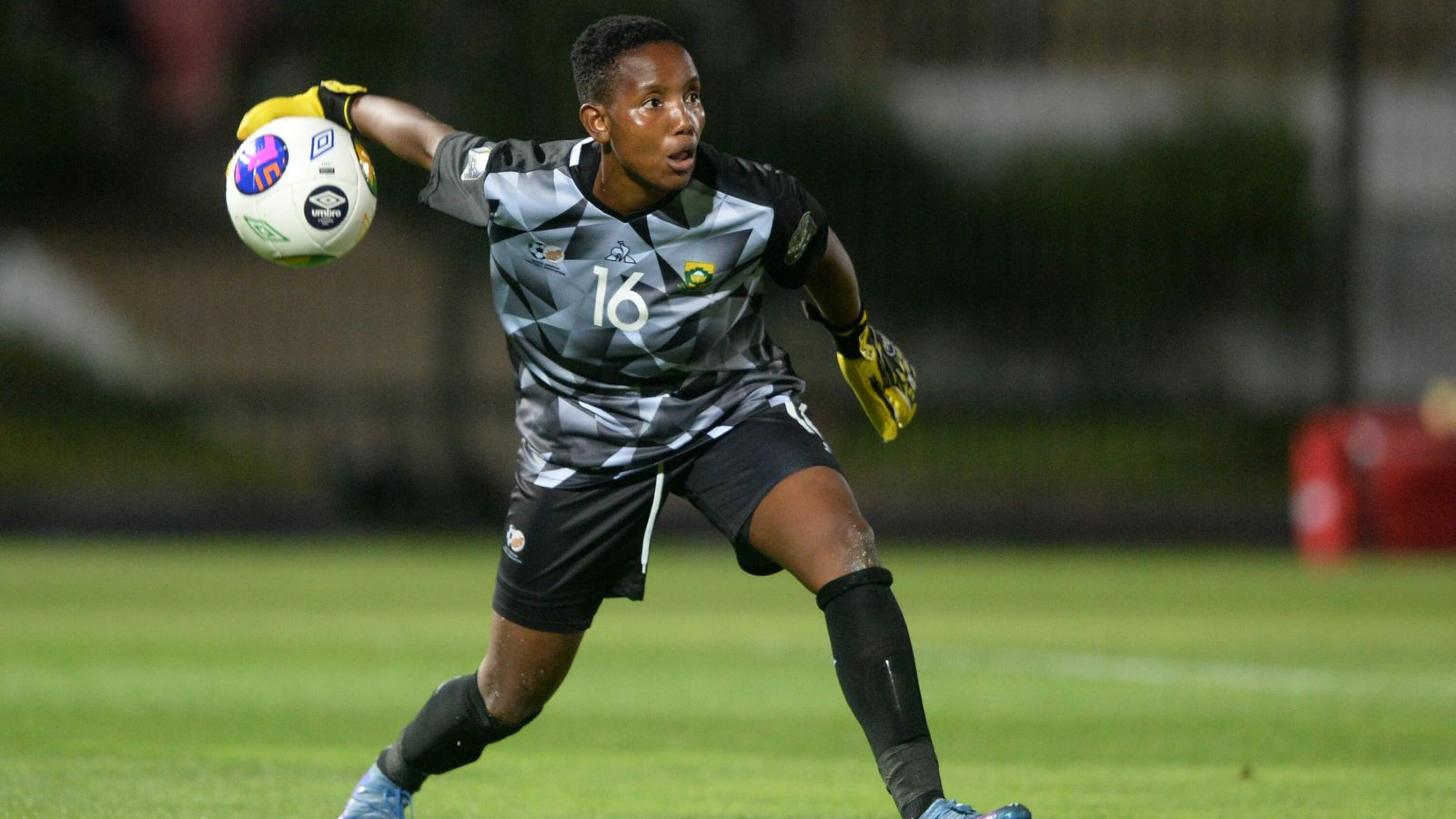 South Africa goalkeeper Andile Dlamini during the 2022 Women’s Africa Cup of Nations quarter-final game against Tunisia at Stade Prince Moulay Al Hassan in Rabat