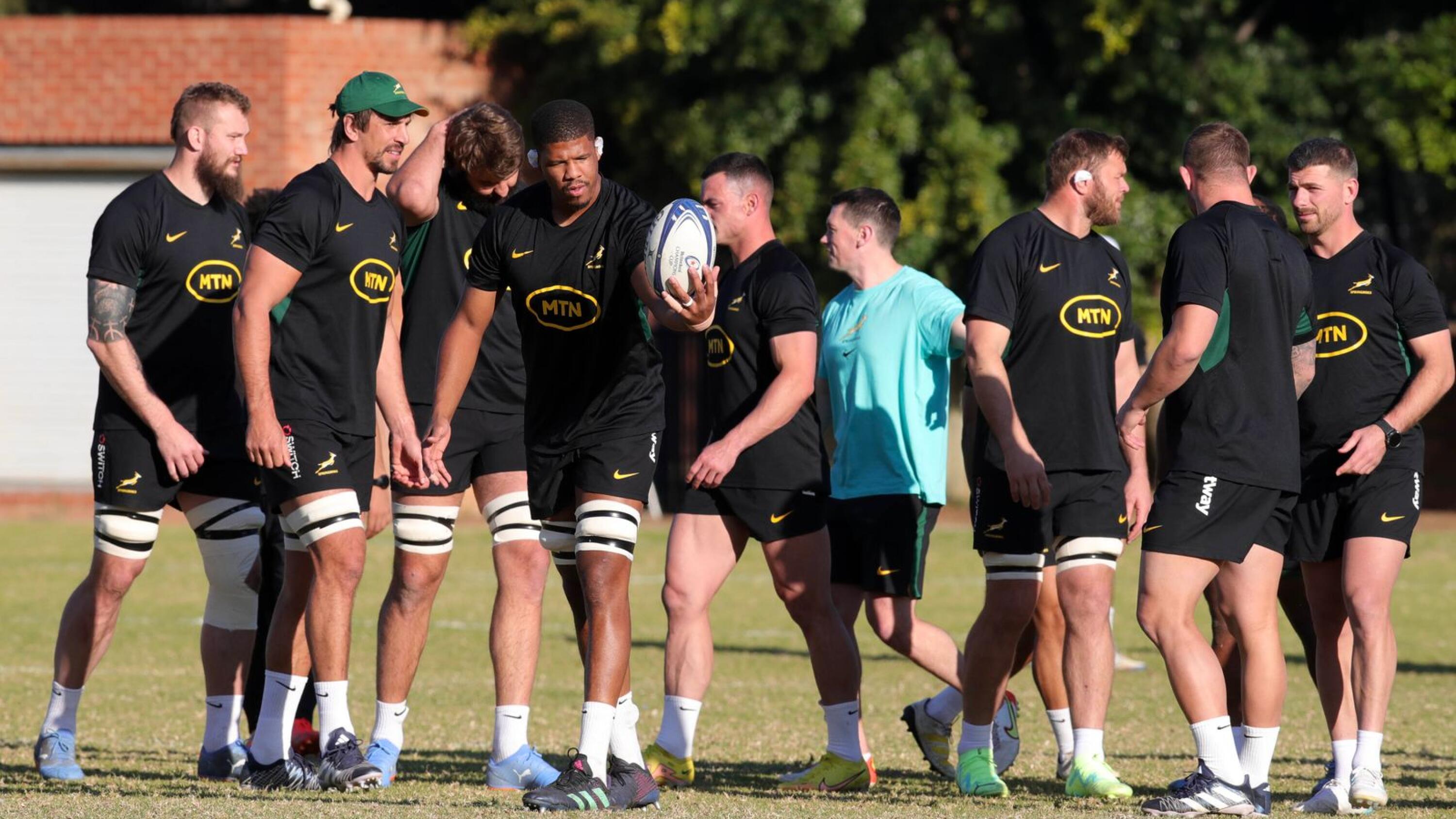 Springbok players take part in a training session ahead of the 2023 Rugby Championship