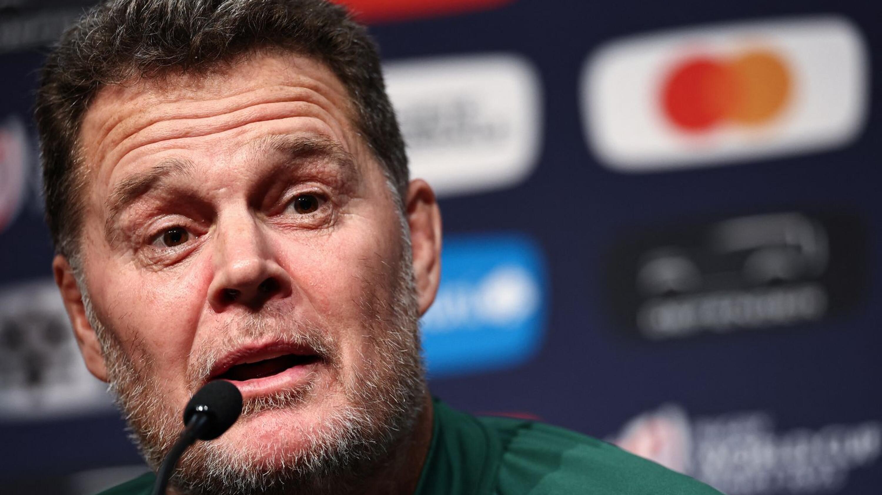 South Africa’s director Rassie Erasmus attends a press conference in Presles, north of Paris, on October 17, 2023, as part of the France 2023 Rugby World Cup
