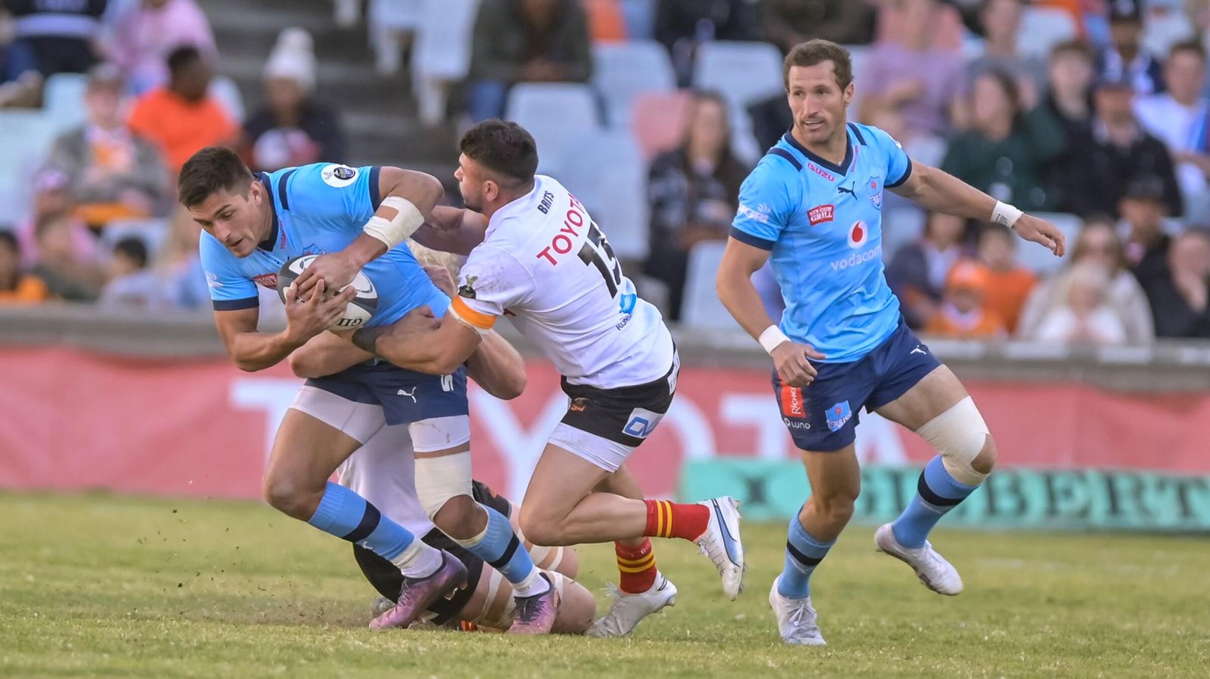 Harold Vorster of the Bulls is broghat down during their Currie Cup semi-final against the Free State Cheetahs at Toyota Stadium in Bloemfontein on Saturday