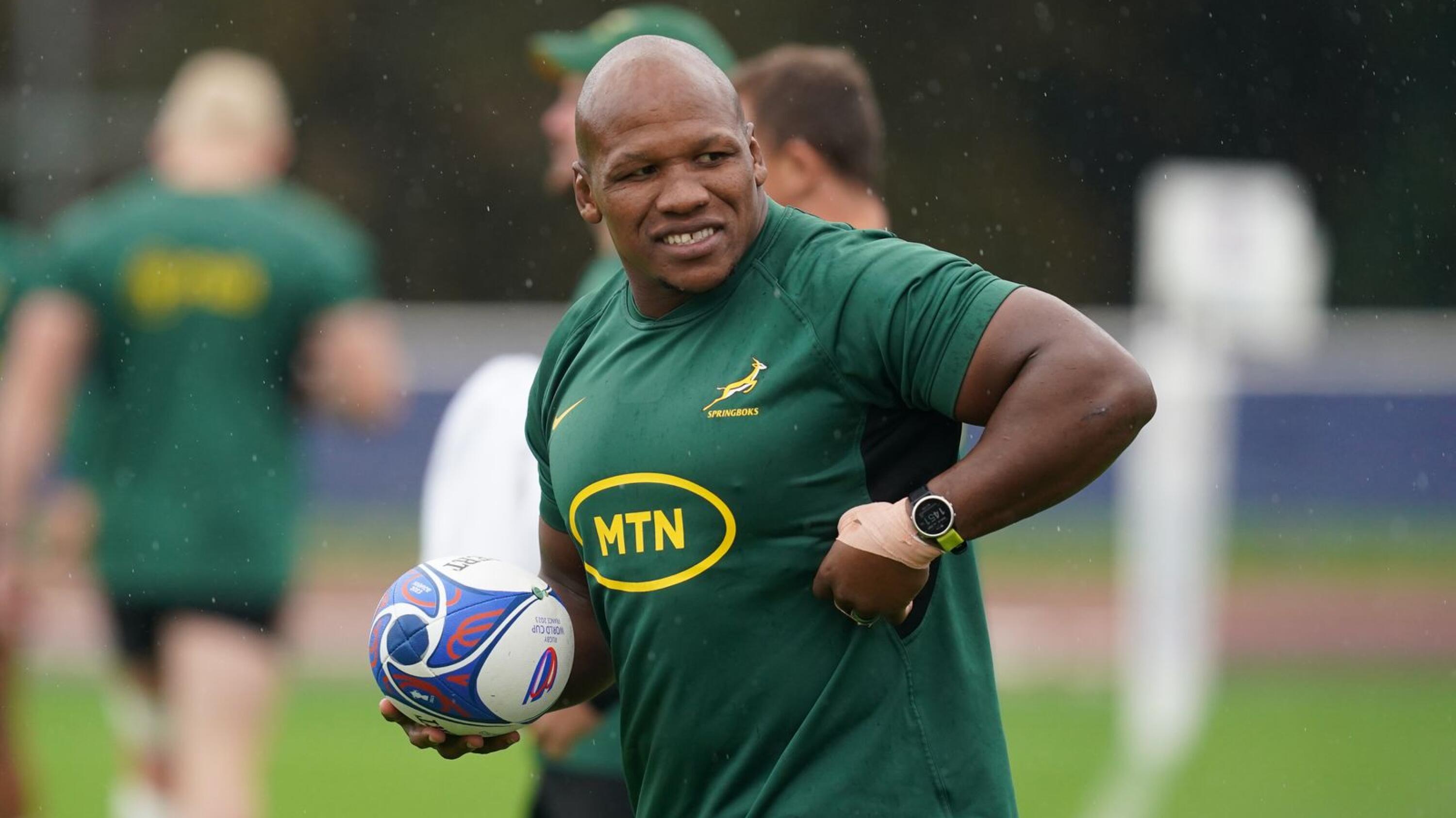 South Africa's Bongi Mbonambi during a training session at Stade des Fauvettes, Domont near Paris