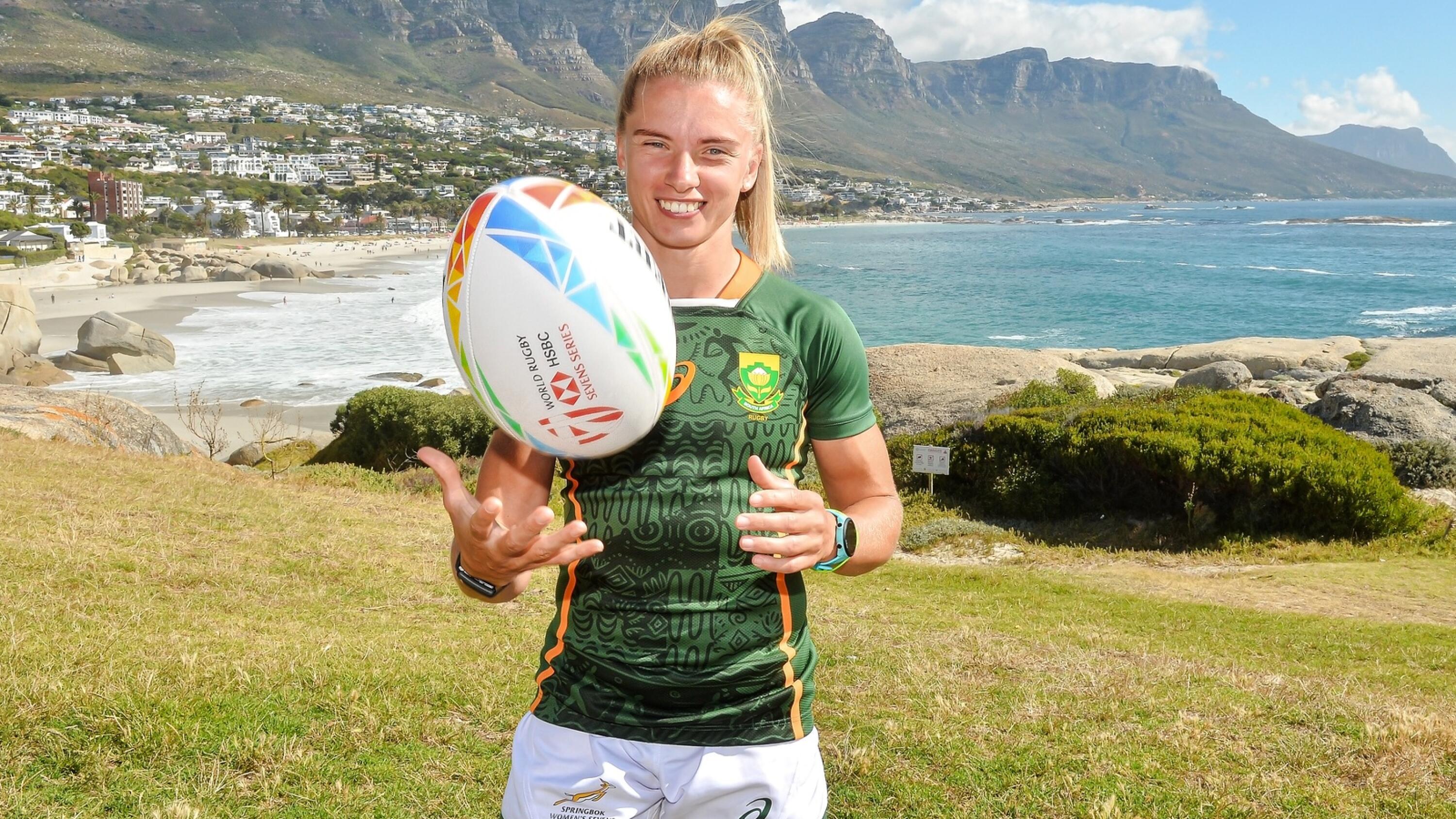Springbok Sevens Women’s captain Nadine Roos poses for a photo at Maidens Cove in Clifton ahead of this weekend’s Cape Town Sevens