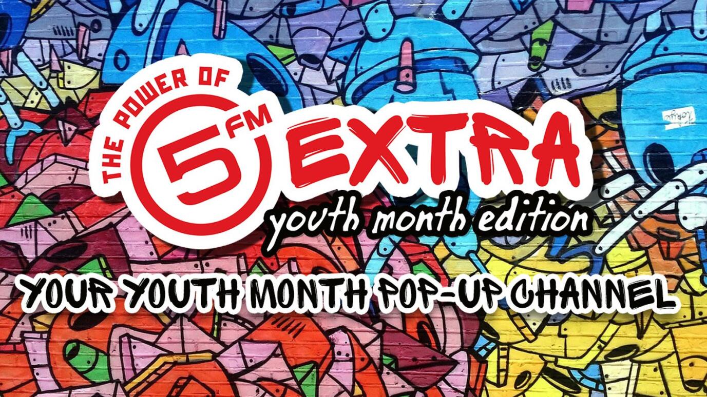 Vibrant wall mural promoting 5FM’s Youth Month pop-up channel.